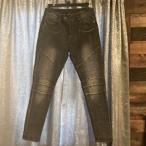 Super Stretchy Gray Acid Wash Moto Jeggings